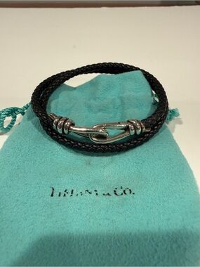 Tiffany & Co. Paloma Picasso Double Wrap Black Leather Braid Knot Bracelet